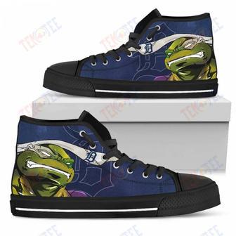 Mens Womens Detroit Tigers Turtle Ninja High Top Shoes Printable | Favorety