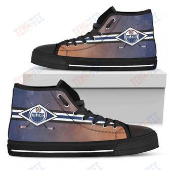 Mens Womens Edmonton Oilers High Top Shoes Double Stick Check Shoes | Favorety CA