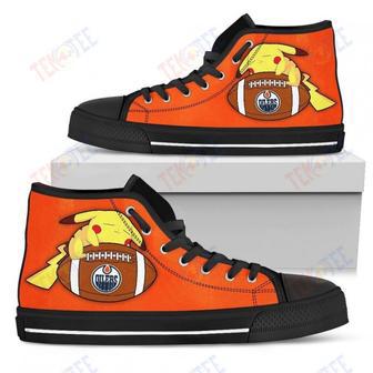 Mens Womens Edmonton Oilers High Top Shoes Pikachu Laying On Balltop Quality | Favorety DE