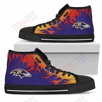 Mens Womens Fire Burning Fierce Strong Logo Baltimore Ravens High Top Shoes | Favorety