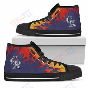 Mens Womens Fire Burning Fierce Strong Logo Colorado Rockies High Top Shoes | Favorety UK