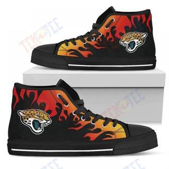 Mens Womens Fire Burning Fierce Strong Logo Jacksonville Jaguars High Top Shoes | Favorety DE