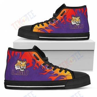 Mens Womens Fire Burning Fierce Strong Logo Lsu Tigers High Top Shoes | Favorety