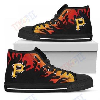 Mens Womens Fire Burning Fierce Strong Logo Pittsburgh Pirates High Top Shoes | Favorety DE