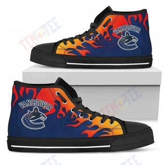 Mens Womens Fire Burning Fierce Strong Logo Vancouver Canucks High Top Shoes | Favorety AU