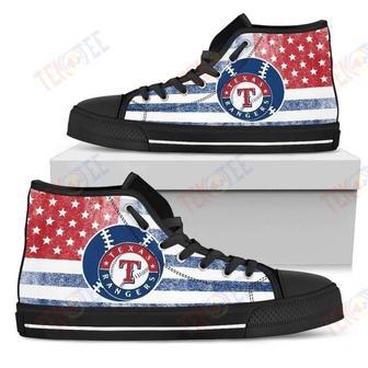 Mens Womens Flag Rugby Texas Rangers High Top Shoes | Favorety CA