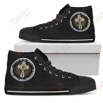 Mens Womens I Can Do All Things Through Christ Who Strengthens Me Boston Bruins High Top Shoes | Favorety