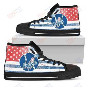 Mens Womens Los Angeles Dodgers High Top Shoes Flag Rugbytop Quality | Favorety