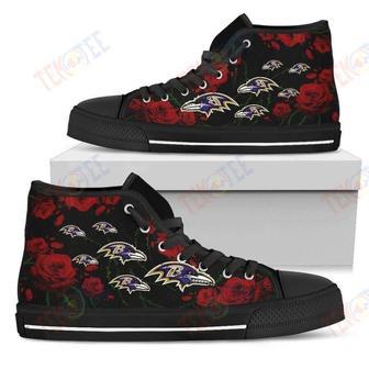 Mens Womens Lovely Rose Thorn Incredible Baltimore Ravens High Top Shoes | Favorety AU