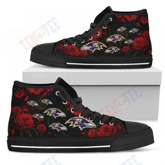 Mens Womens Lovely Rose Thorn Incredible Baltimore Ravens High Top Shoes | Favorety CA