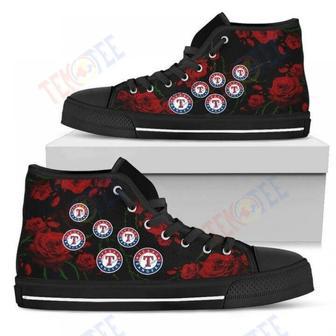 Mens Womens Lovely Rose Thorn Incredible Texas Rangers High Top Shoes | Favorety AU