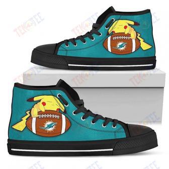 Mens Womens Miami Dolphins High Top Shoes Cool Pikachu Laying On Balltop Quality | Favorety