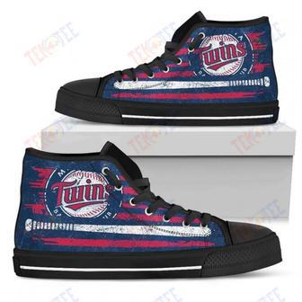 Mens Womens Minnesota Twins High Top Shoes American Flag Vintage Baseballtop Quality | Favorety