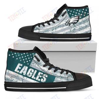 Mens Womens Philadelphia Eagles High Top Shoes America Flag Italic Vintage Styleshoes | Favorety UK