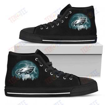 Mens Womens Philadelphia Eagles High Top Shoes Halloween Orange Moon | Favorety