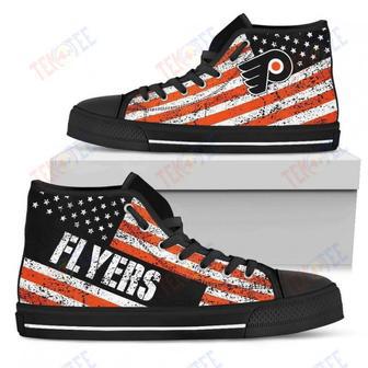 Mens Womens Philadelphia Flyers High Top Shoes America Flag Italic Vintage | Favorety AU