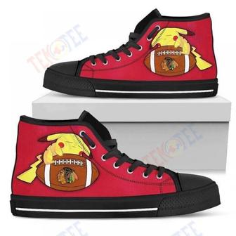 Mens Womens Pikachu Laying On Ball Chicago Blackhawks High Top Shoes | Favorety