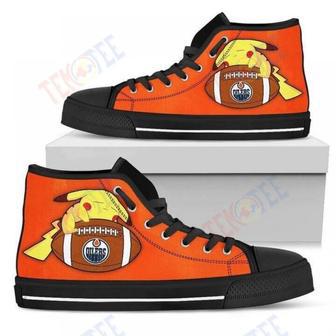 Mens Womens Pikachu Laying On Ball Edmonton Oilers High Top Shoes | Favorety AU