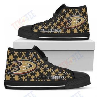 Mens Womens Puzzle Logo With Anaheim Ducks High Top Shoes | Favorety AU