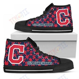 Mens Womens Puzzle Logo With Cleveland Indians High Top Shoes | Favorety AU