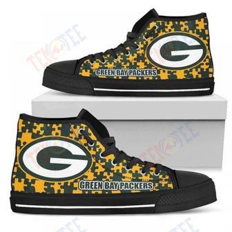 Mens Womens Puzzle Logo With Green Bay Packers High Top Shoes | Favorety CA