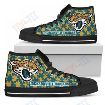 Mens Womens Puzzle Logo With Jacksonville Jaguars High Top Shoes | Favorety CA