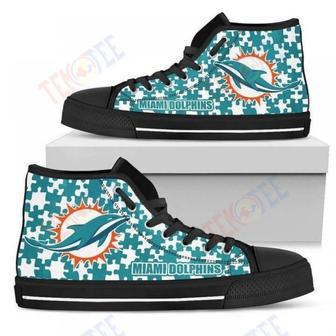 Mens Womens Puzzle Logo With Miami Dolphins High Top Shoes | Favorety CA