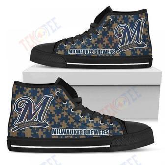 Mens Womens Puzzle Logo With Milwaukee Brewers High Top Shoes | Favorety