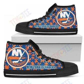 Mens Womens Puzzle Logo With New York Islanders High Top Shoes | Favorety AU