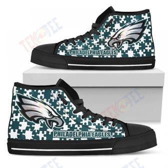 Mens Womens Puzzle Logo With Philadelphia Eagles High Top Shoes | Favorety CA