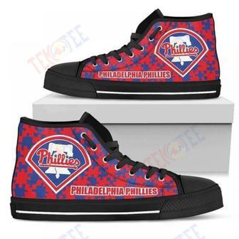 Mens Womens Puzzle Logo With Philadelphia Phillies High Top Shoes | Favorety CA