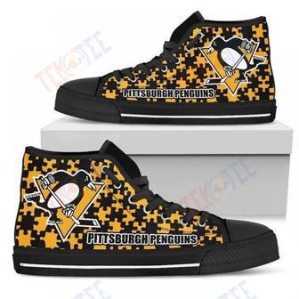 Mens Womens Puzzle Logo With Pittsburgh Penguins High Top Shoes | Favorety UK