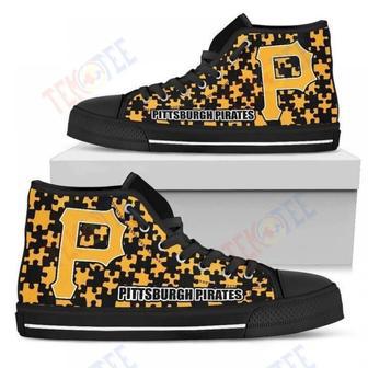 Mens Womens Puzzle Logo With Pittsburgh Pirates High Top Shoes | Favorety CA