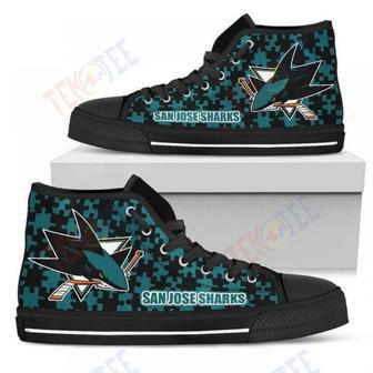 Mens Womens Puzzle Logo With San Jose Sharks High Top Shoes | Favorety CA