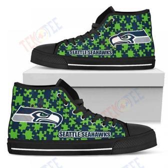 Mens Womens Puzzle Logo With Seattle Seahawks High Top Shoes | Favorety