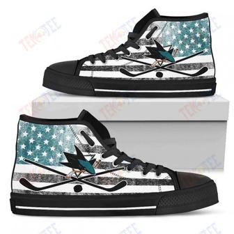 Mens Womens San Jose Sharks High Top Shoes Flag Rugbytop Quality | Favorety