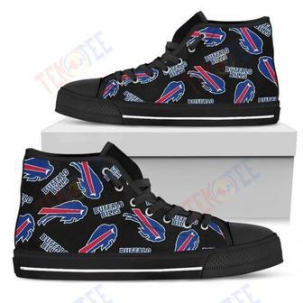 Mens Womens Script Logo Pattern Buffalo Bills High Top Shoes | Favorety UK