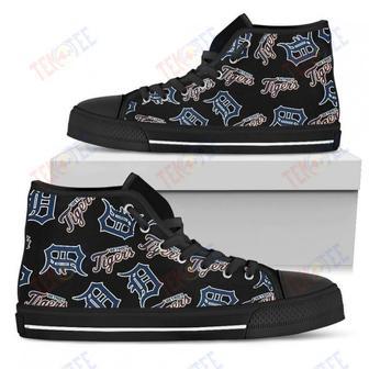 Mens Womens Script Logo Pattern Detroit Tigers High Top Shoes | Favorety