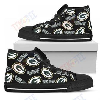 Mens Womens Script Logo Pattern Green Bay Packers High Top Shoes | Favorety DE