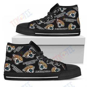 Mens Womens Script Logo Pattern Jacksonville Jaguars High Top Shoes | Favorety AU