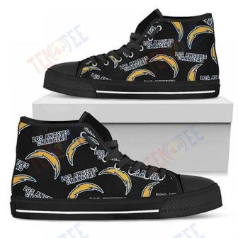 Mens Womens Script Logo Pattern Los Angeles Chargers High Top Shoes | Favorety