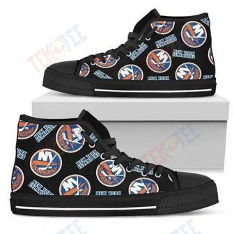 Mens Womens Script Logo Pattern New York Islanders High Top Shoes | Favorety UK