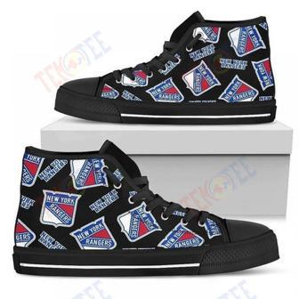 Mens Womens Script Logo Pattern New York Rangers High Top Shoes | Favorety AU