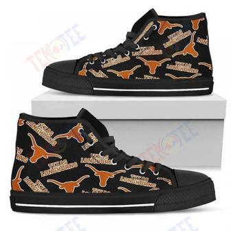 Mens Womens Script Logo Pattern Texas Longhorns High Top Shoes | Favorety CA