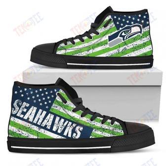 Mens Womens Seattle Seahawks High Top Shoes America Flag Italic Vintage Styleshoes | Favorety UK