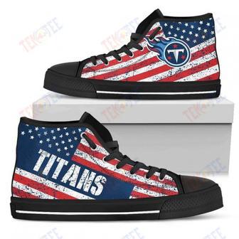 Mens Womens Tennessee Titans High Top Shoes America Flag Italic Vintage Styleshoes | Favorety AU