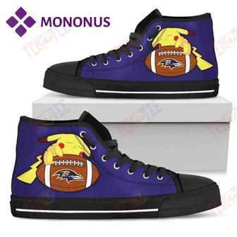 Mens Womens Unique Pikachu Laying On Ball Baltimore Ravens High Top Shoes Black | Favorety CA