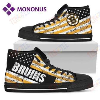 Mens Womens Vintage America Flag Boston Bruins High Top Shoes Black | Favorety UK