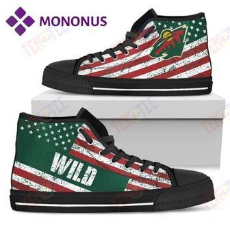 Mens Womens Vintage America Flag Minnesota Wild High Top Shoes Black | Favorety AU