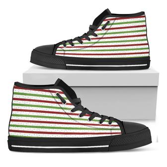 Merry Christmas Striped Pattern Print Black High Top Shoes - Monsterry AU
